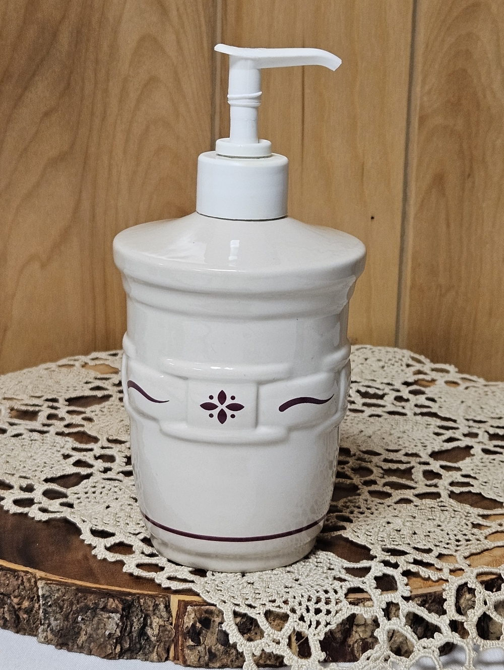 Longaberger Traditional Red Soap Dispenser Toleware 7" Ceramic *Read DSC*